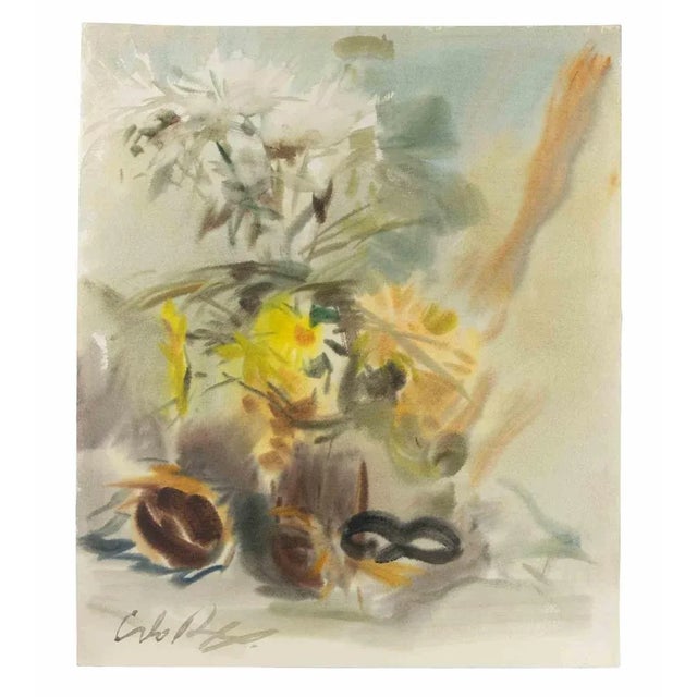 Modern Carlo Ravagnan, Still Life, Watercolor, 1964 For Sale - Image 3 of 4