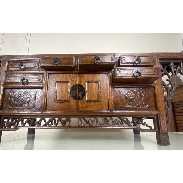 Antique Chinese Elmwood Altar Coffer with Foliage-Carved Spandrels For Sale - Image 5 of 18