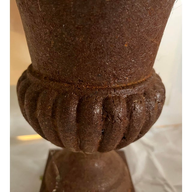 Rustic Small Vintage Classic Design Rustic Cast Iron Garden Urn Planter For Sale - Image 3 of 6