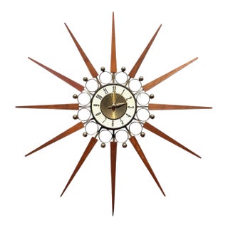 Danish Elgin Mid Century Modern Sunburst Wall Clock For Sale