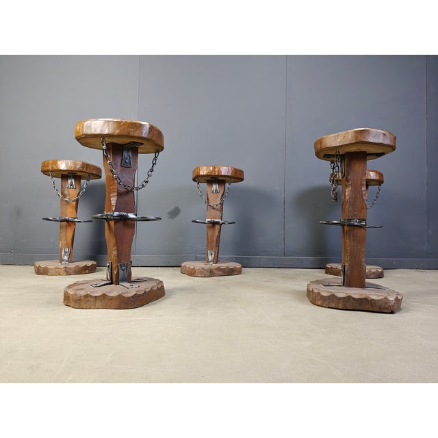 Vintage Brutalist Bar Stools, 1960s, Set of 5, in Very Good conditions. Designed 1960 to 1969