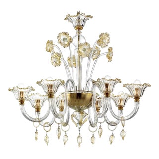 Elegant Romantic Murano Glass Chandelier With Floral Accents For Sale