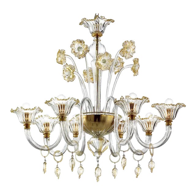 Elegant Romantic Murano Glass Chandelier With Floral Accents For Sale