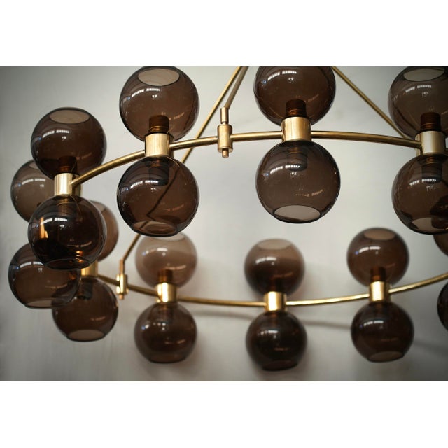 Metal Art Deco Round Art Glass and Brass Chandelier, 2000 For Sale - Image 7 of 10