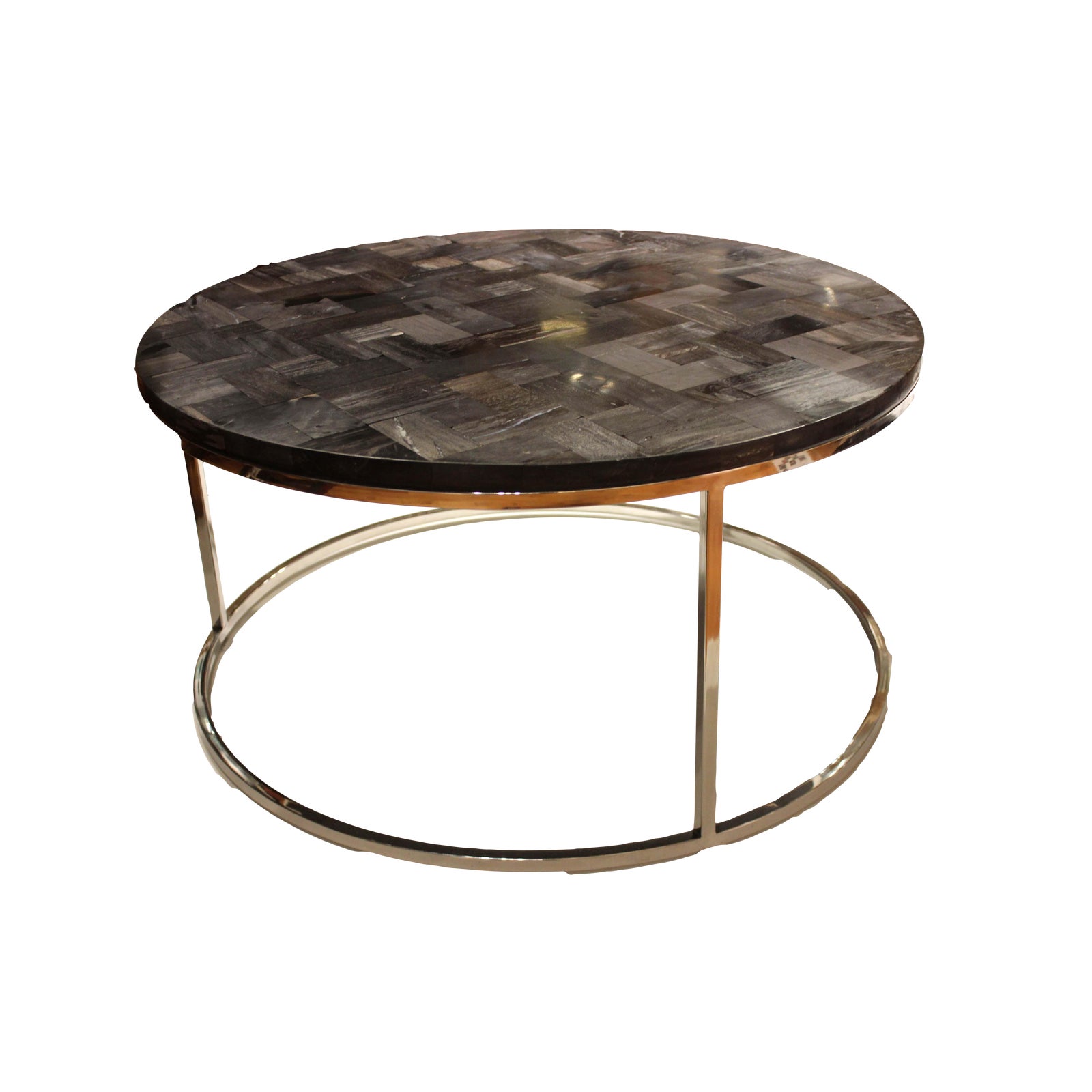 Mosaic Petrified Wood & Stainless Coffee Table Chairish