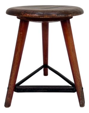 Rustic Industrial Wood and Steel Workshop Stool, Germany, 1920s