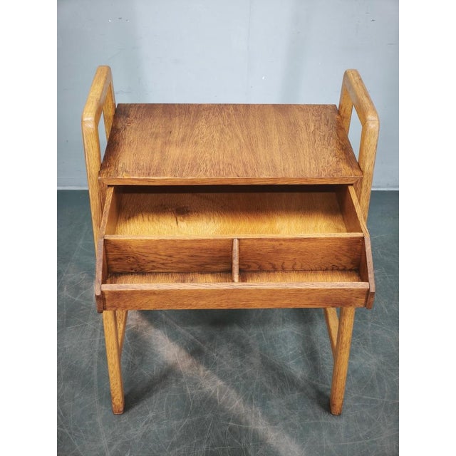 Czech Oak Side Table with Integrated Storage Drawer, 1960s For Sale - Image 6 of 14