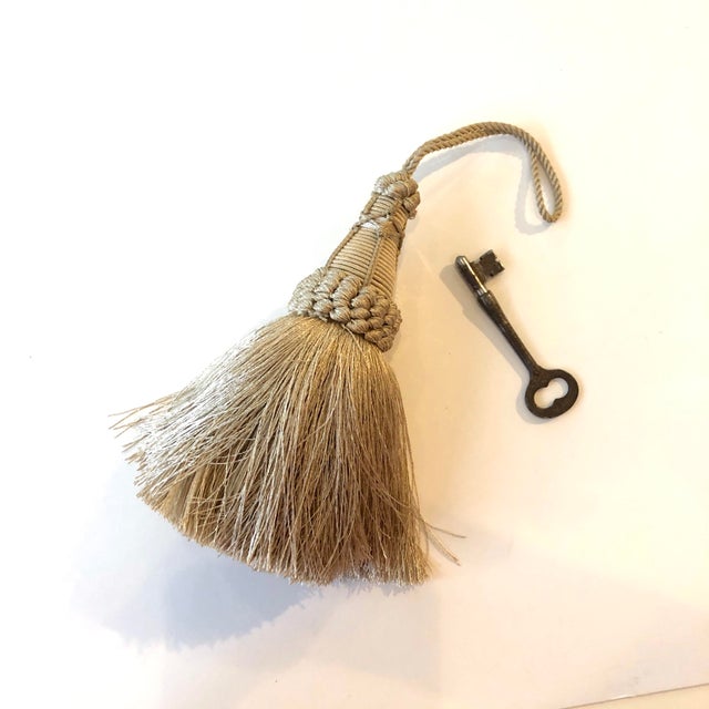 2020s Neutral Flax Colored Key Tassel With Looped Ruche Detail For Sale - Image 5 of 11