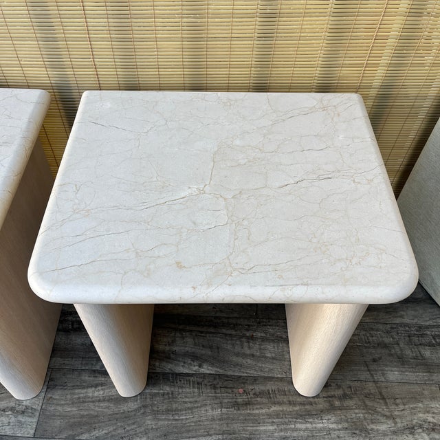 1990s A Pair of Postmodern Custom-Made, Bull-Nose Marble Top Nightstands. Circa 1990s For Sale - Image 5 of 18