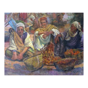Sellers at the Market, Jalal Gharbi Oil on Canvas Painting