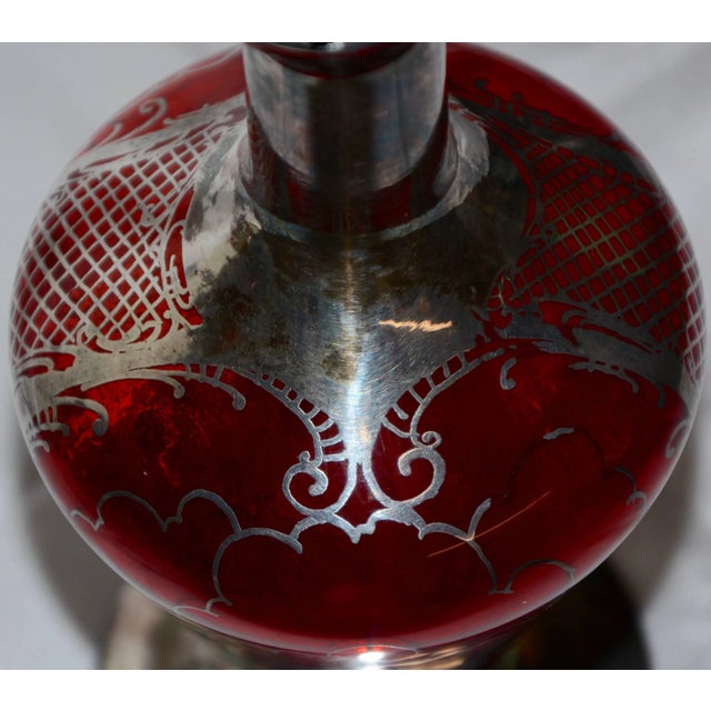 Ruby Red Early 20th Century Ruby With Silver Overlay Vase For Sale - Image 8 of 13