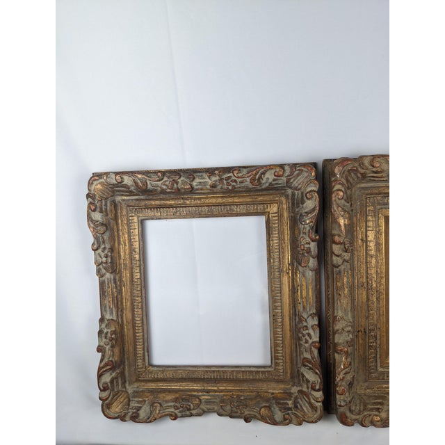 Mid 20th Century Pair of Grand European-Style Carved Giltwood Frames With Acanthus & Floral Scrollwork For Sale - Image 13 of 17