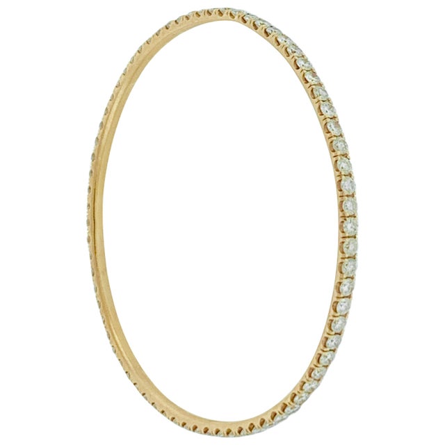 6-7 Pointer Each, 5 Carat Single Line Eternity 14 Karat Gold and Diamond Bangle For Sale - Image 10 of 18