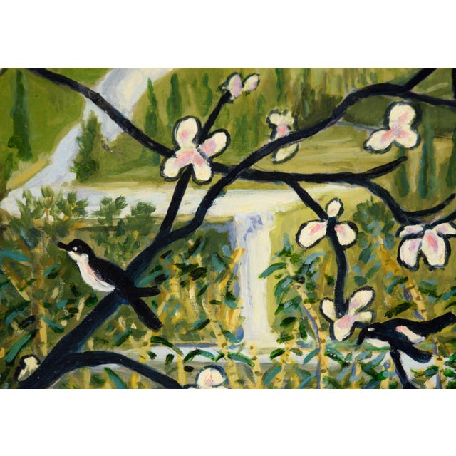 "Three Birds" - Original Oil on Masonite Original oil landscape of a waterfall in between the vibrant green hillside with...