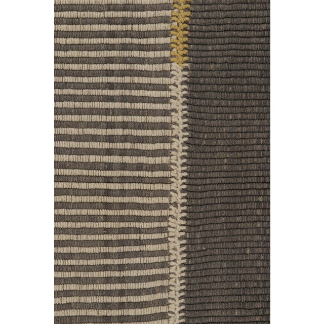 2010s Rug & Kilim's Accent Kilim, Beige-Gray Textural Stripes With Yellow Accents For Sale - Image 5 of 8