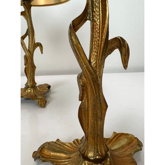 Art Nouveau Style Brass Foliage Table Lamps France 1950s, Set of 2 For Sale - Image 6 of 18