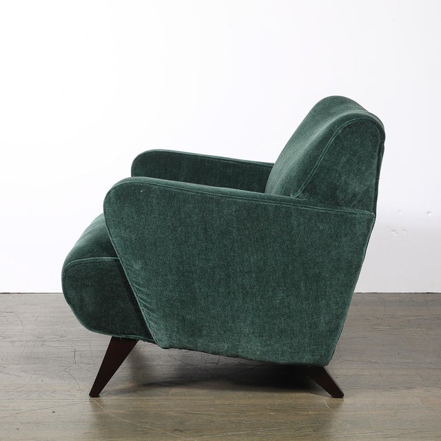Wood Pair of Mid-Century Curvilinear Green Mohair Lounge Chairs W/ Ebonized Supports For Sale - Image 7 of 15