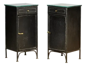 Vintage Iron and Glass Nightstands, 1900s, Set of 2
