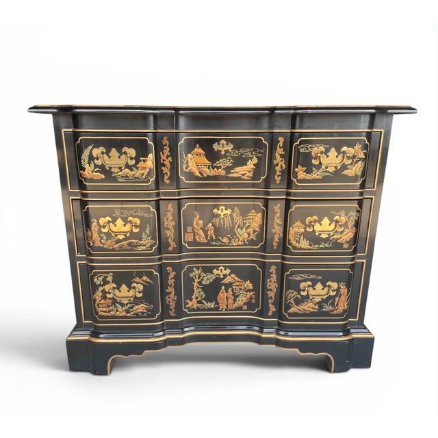 Drexel Heritage Vintage Chinoiserie Gilt Decorated Blockfront 3-Drawer Chest Et Cetera Collection For Sale - Image 11 of 12