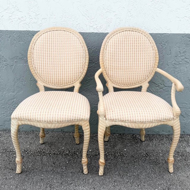 French Provincial French Provincial Carved Wooden Twisted Rope Dining Chairs by Andre Originals - Set of 5 For Sale - Image 3 of 11