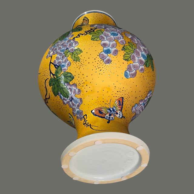 Gold Vintage Chinoiserie Temple Tall Vase Heavily Gilded Floral Grapes Butterflies For Sale - Image 8 of 10