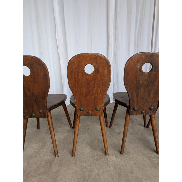 Wood Vintage Brutalist Rustic Farmhouse Dining Chair, 1970s, Set of 4 For Sale - Image 7 of 18