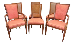 Louis XVI Style Cherry Chinoiserie Dining Chairs - Set of 6