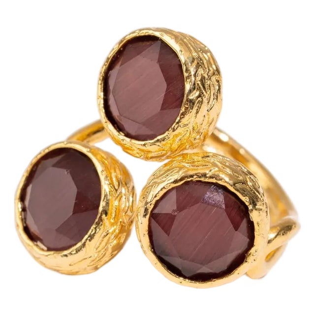 Triple Garnet Glow Gold Adjustable Ring, Size 8 For Sale