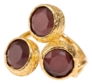 Triple Garnet Glow Gold Adjustable Ring, Size 8