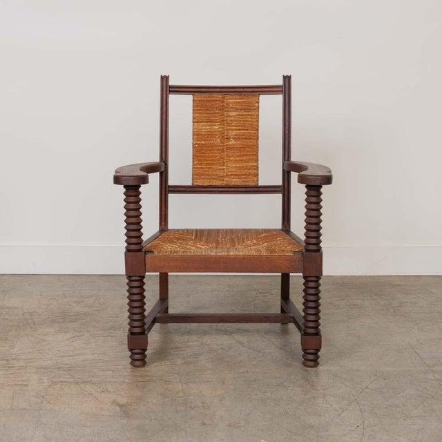 French Pair of French Wood and Woven Chairs Attributed to Charles Dudouyt For Sale - Image 3 of 17