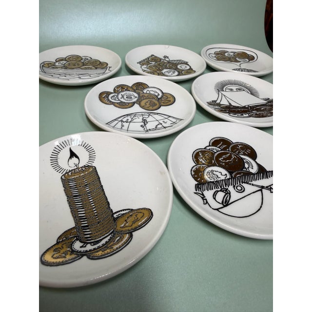 Italian Piero Fornasetti Porcelain Coasters, Set of Eight - Commissioned by Bianca Unione Milan 1970 For Sale - Image 3 of 11