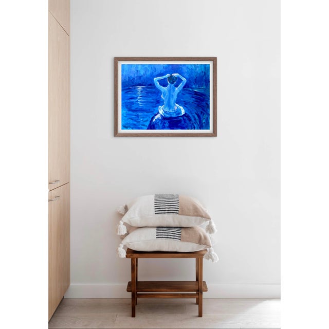 Textile Midnight Bath – Contemporary Blue Impressionist Nude Oil Painting by Haas For Sale - Image 7 of 9
