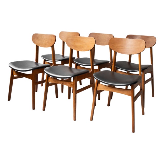 Mid-Century Danish Dining Chairs in Teak and Leather, 1960s, Set of 6 For Sale