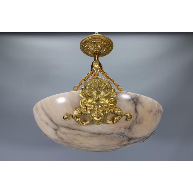 French Neoclassical Style Alabaster and Bronze Pendant Chandelier, 1920 For Sale - Image 11 of 18