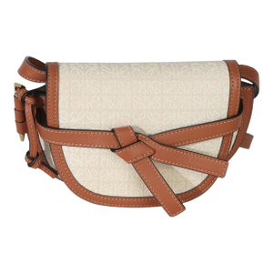 Beige Calfskin Jacquard Anagram Mini Dual Gate Bag