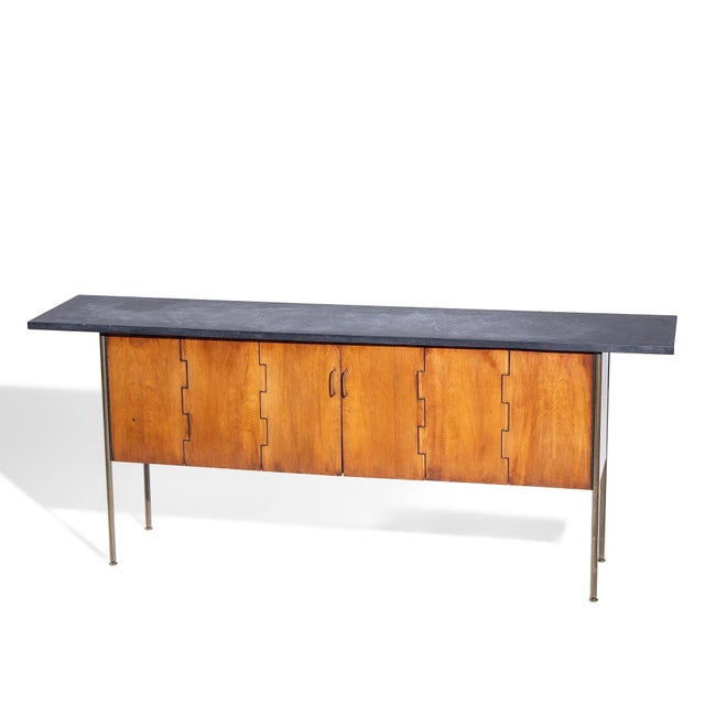 Milo Baughman for Directional Mid Century Walnut, Slate and Brass Console Credenza For Sale - Image 9 of 9