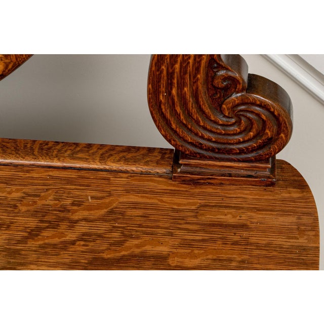 Brown Antique Oak Dressing Table With Large Oval Vanity Mirror For Sale - Image 8 of 13