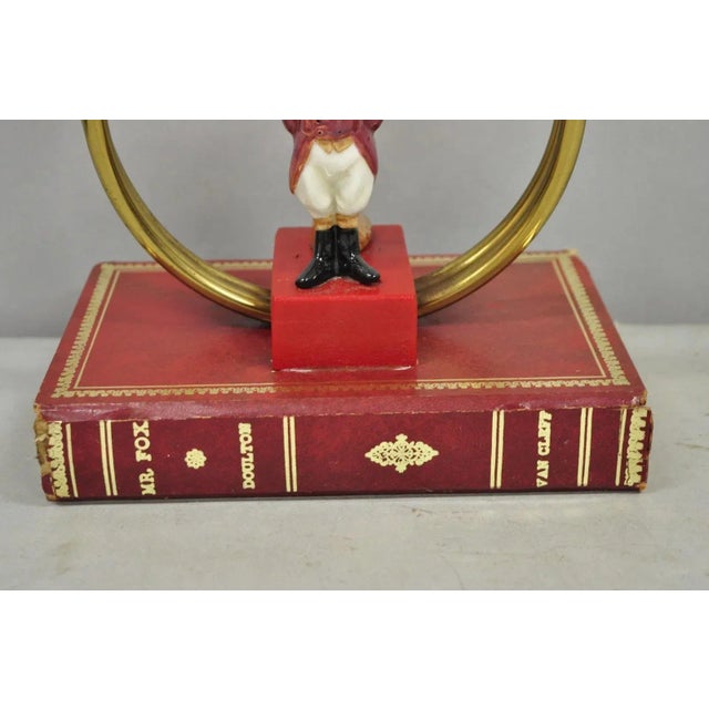 Mid 20th Century Vintage Equestrian Porcelain Snooty Mr Fox Brass Trumpet on Red Book Table Lamp For Sale - Image 5 of 14
