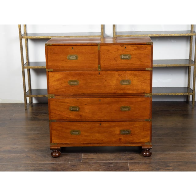 Mid 19th Century English 1840s Mahogany Campaign Chest with Five Drawers and Brass Hardware For Sale - Image 5 of 12