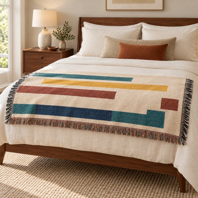 Bauhaus Mid-Century Modern Geometric Woven Throw Blanket – 60 × 50 For Sale - Image 4 of 5