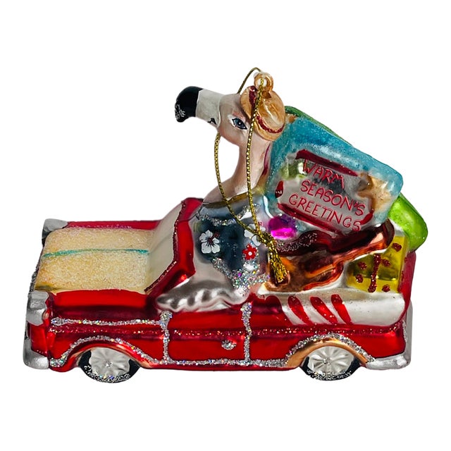 Vintage Florida Flamingo Christmas Ornament Glass For Sale
