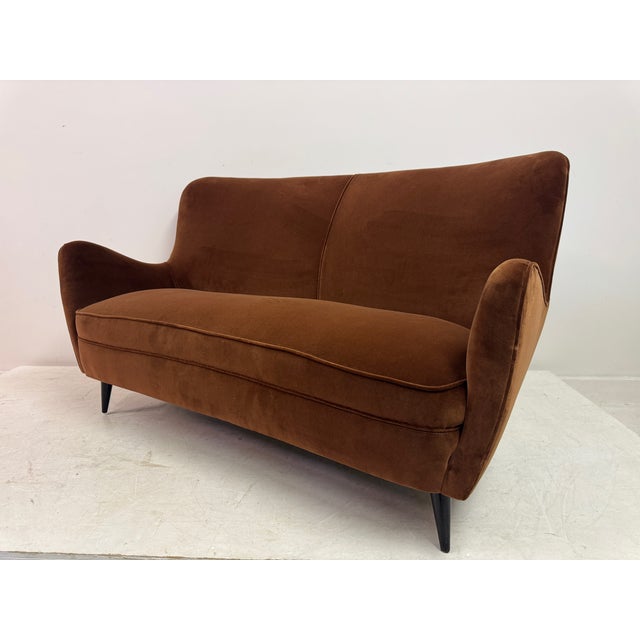 Italian Curved Sofa in Cotton Velvet, 1950s For Sale - Image 11 of 12
