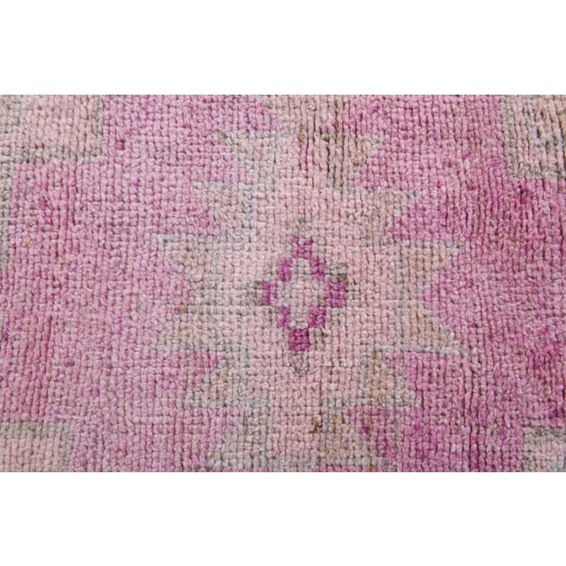 Vintage Turkish Oushak Handmade Wool Cotton Pink Runner Rug For Sale - Image 6 of 9