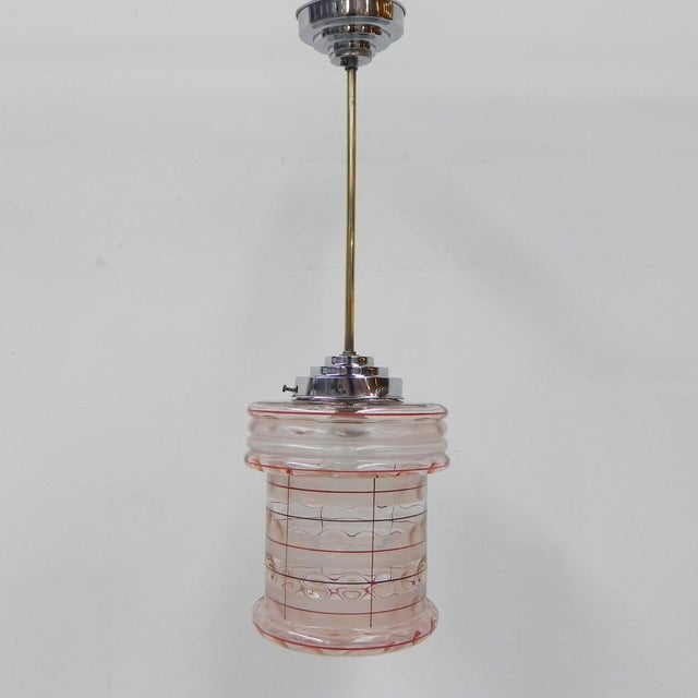 Art Deco Hanging Lamp with Pink Glass Shade For Sale - Image 3 of 18