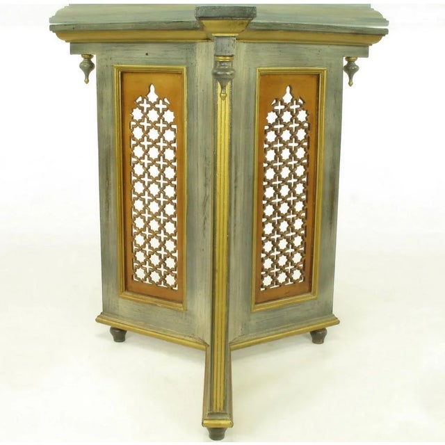 Verdigris Finish Pedestal Dining Table with Gilt Arabeque Panels For Sale In Chicago - Image 6 of 8