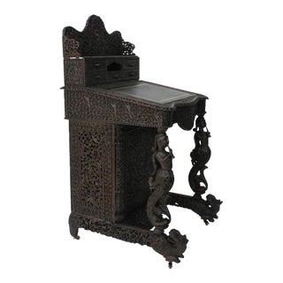 19th Century Carved Anglo-Indian Davenport Desk For Sale
