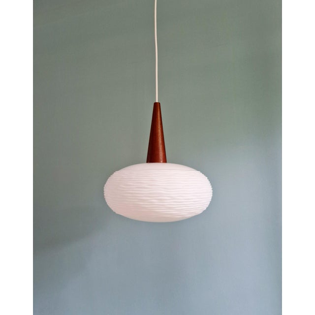 1960s Vintage Pendant Light in White Opaline and Teak, 1960 For Sale - Image 5 of 12