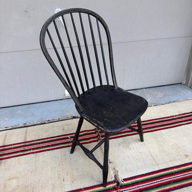 Antique Black Painted Bow-Back Kitchen Windsor Side Chair, Circa 1800 Most likely Pennsylvania, circa 1800-1820 A...