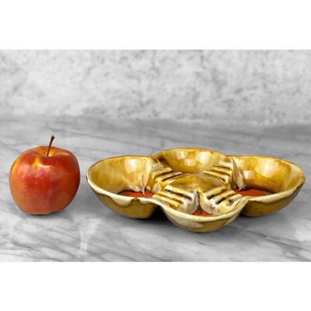 Vintage Atomic Orange & Gold Porcelain Sculpted Clover Cigar Ashtray, c. Mid 20th Century - Pairs Nicely with Many Mid-...