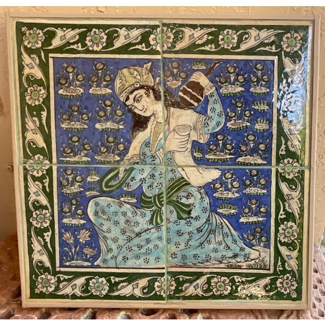 Exquisite Hand-Painted Persian Ceramic Tile Art -Framed Wall Hanging For Sale - Image 16 of 17
